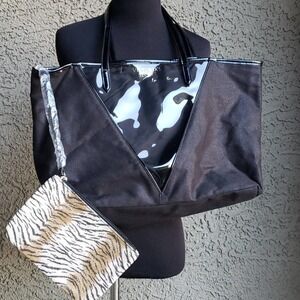 Victorias Secret Black Tote with Clutch Black